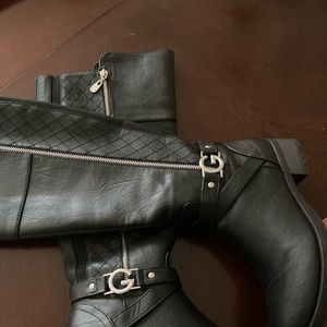 Guess faux leather black calf boots.
